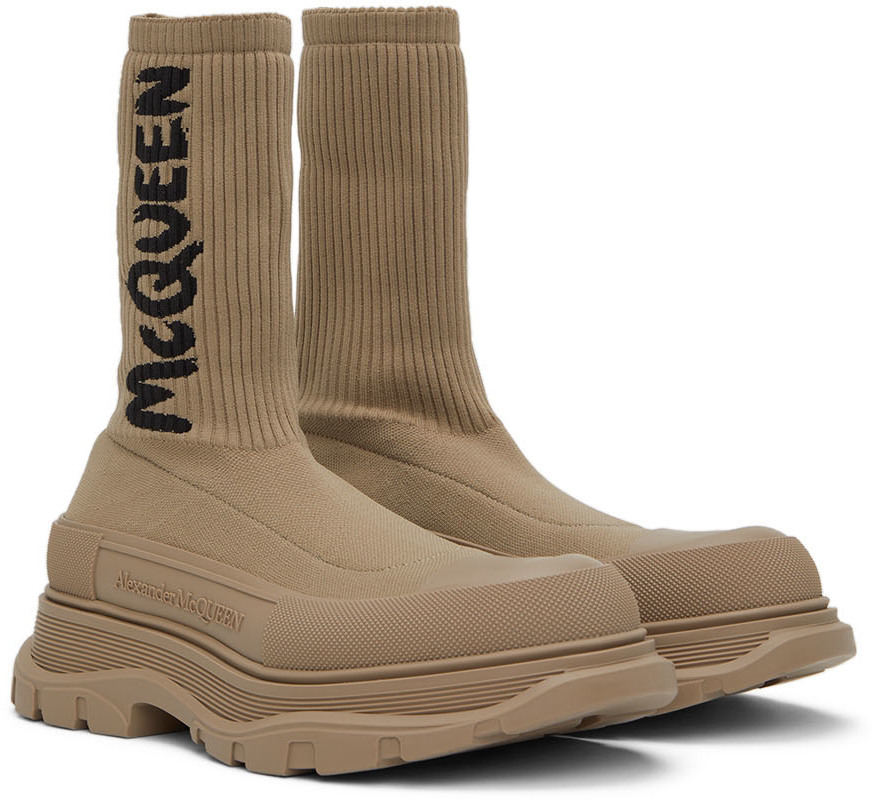 Alexander Mcqueen Beige Graffiti Knit Tread Slick Sneakers Alexander