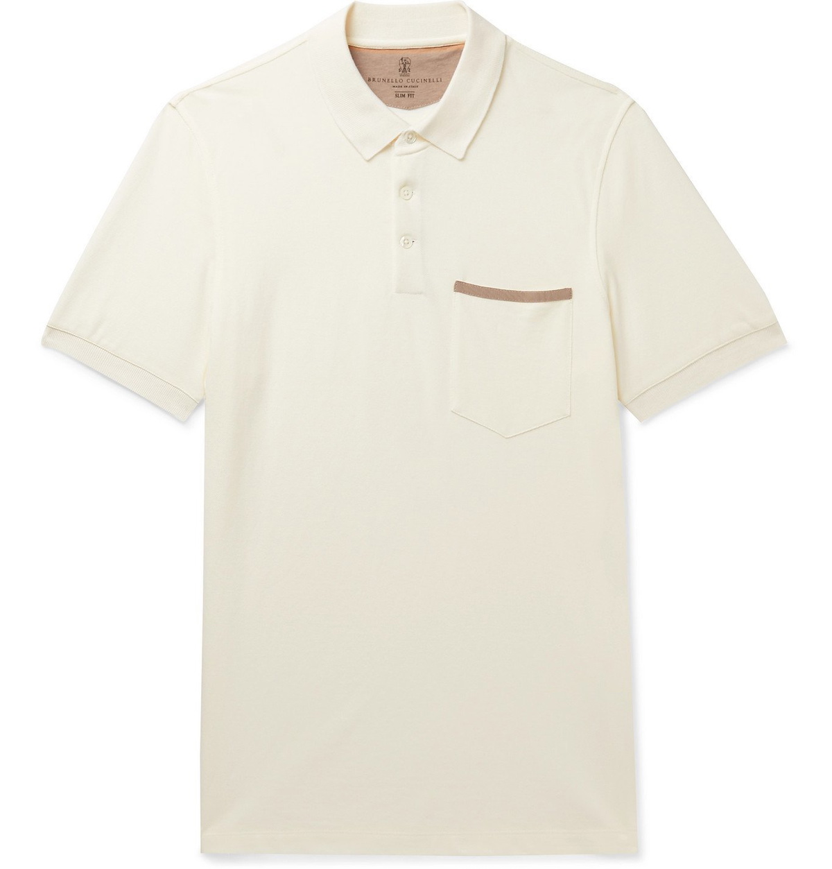 Brunello Cucinelli Slim Fit Grosgrain Trimmed Cotton Piqué Polo Shirt