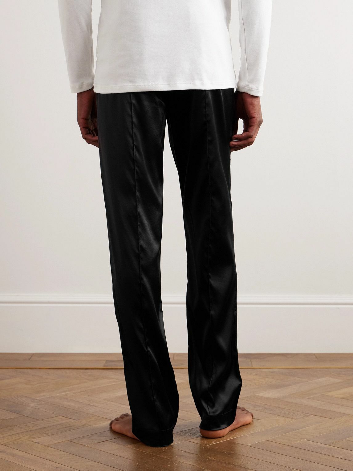 TOM FORD Velvet Trimmed Stretch Silk Satin Pyjama Trousers Brown