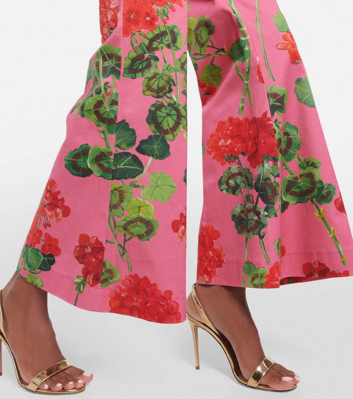 Oscar De La Renta Floral High Rise Cotton Blend Flared Pants Oscar De