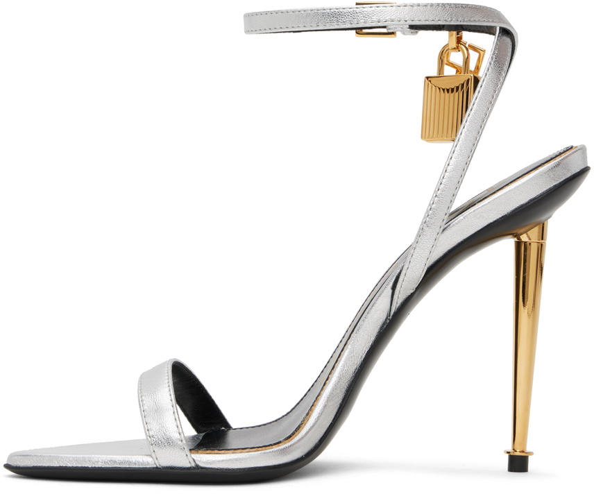 TOM FORD Silver Padlock Pointy Naked Heeled Sandals TOM FORD