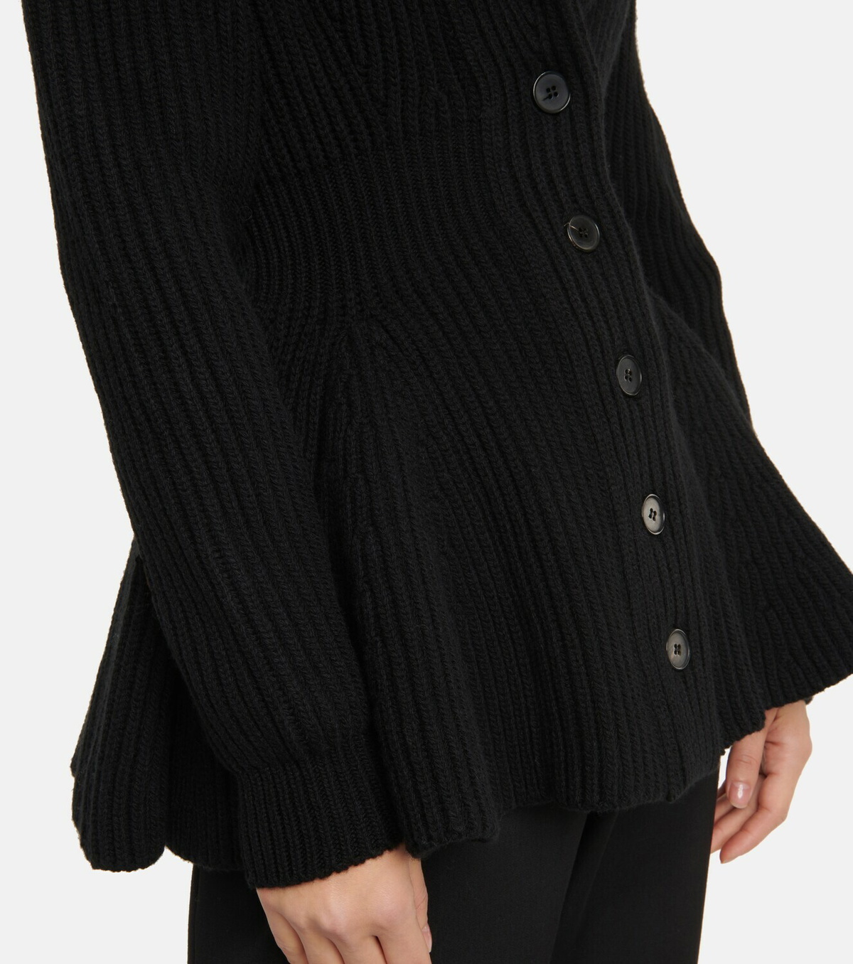 Alexander McQueen Ribbed Knit Wool Peplum Cardigan Alexander McQueen