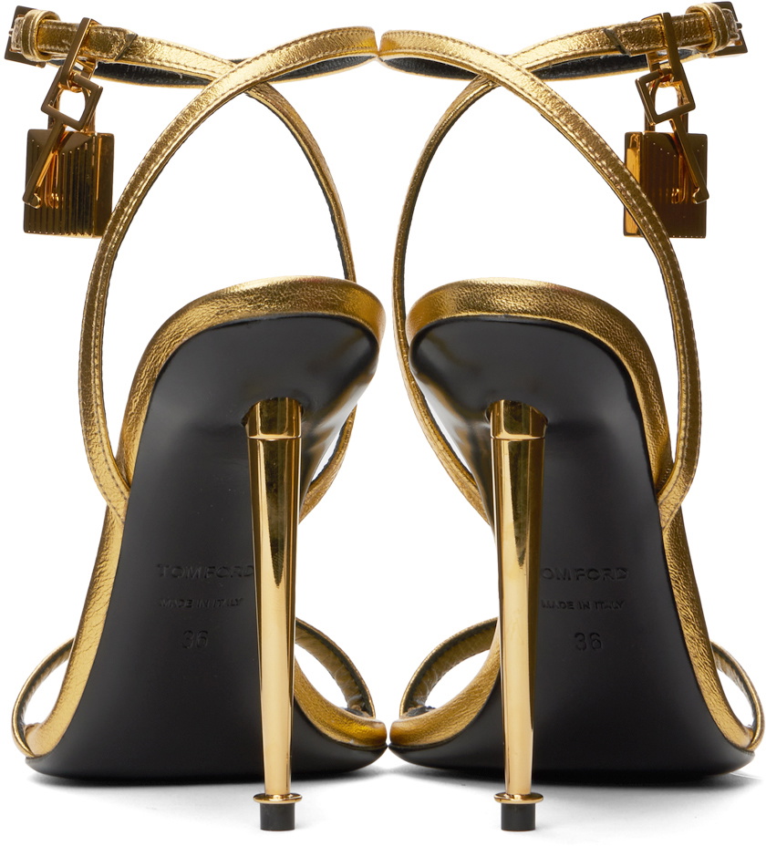 TOM FORD Gold Padlock Pointy Naked Heeled Sandals TOM FORD