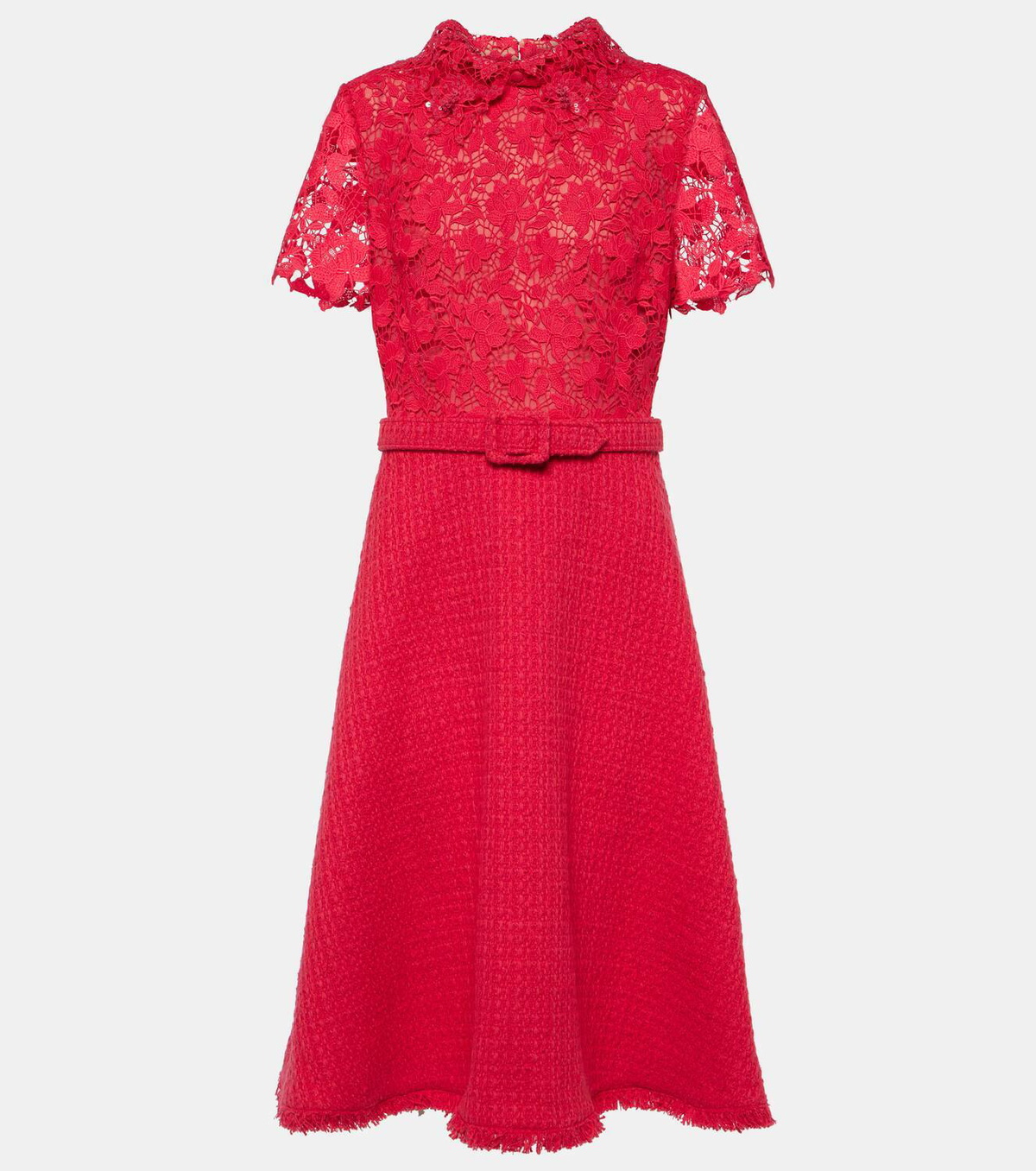 Oscar De La Renta Gardenia Guipure And Tweed Midi Dress Oscar De La Renta