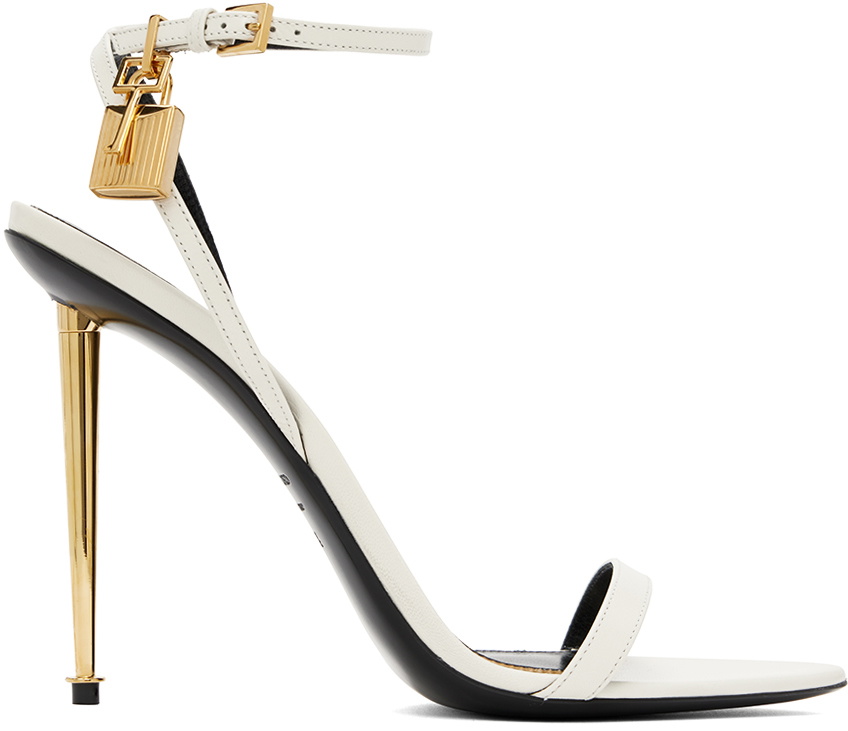 TOM FORD Off White Padlock Pointy Naked Heeled Sandals TOM FORD