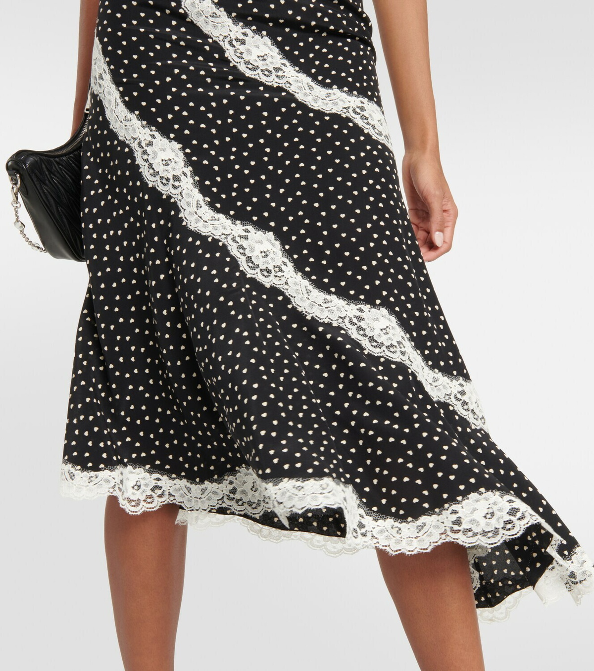 Alessandra Rich Lace Trimmed Polka Dot Silk Midi Dress Alessandra Rich