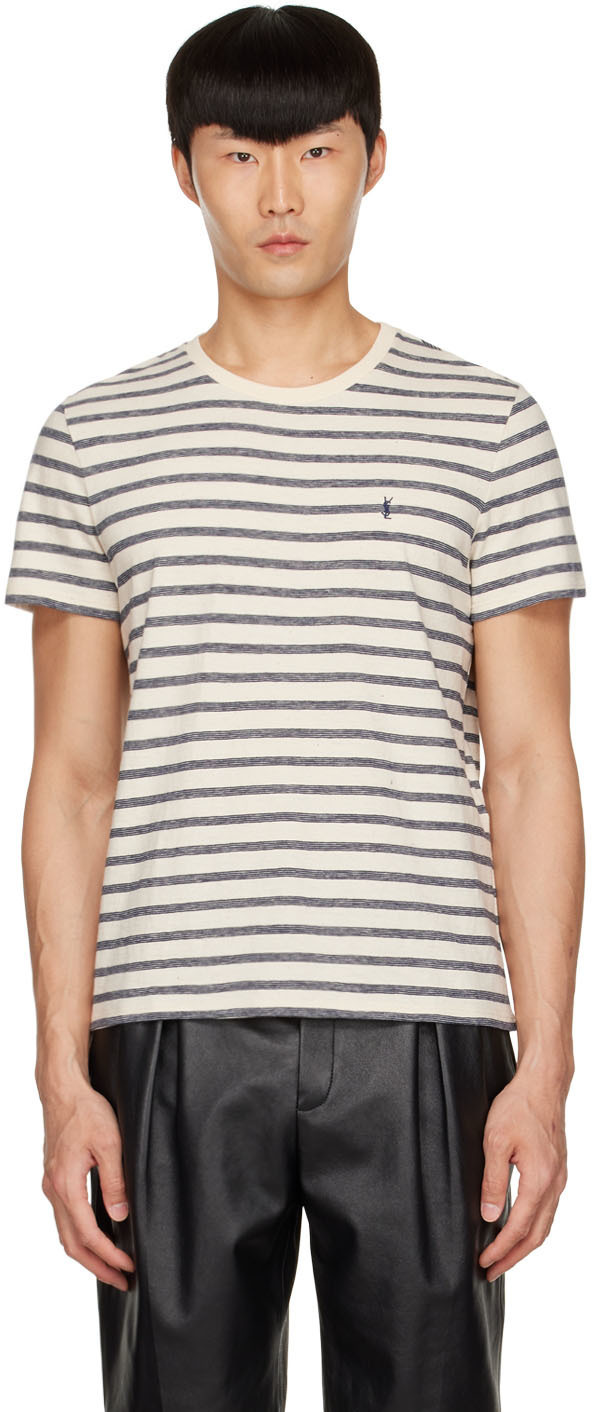 Saint Laurent Off White Cotton T Shirt Saint Laurent