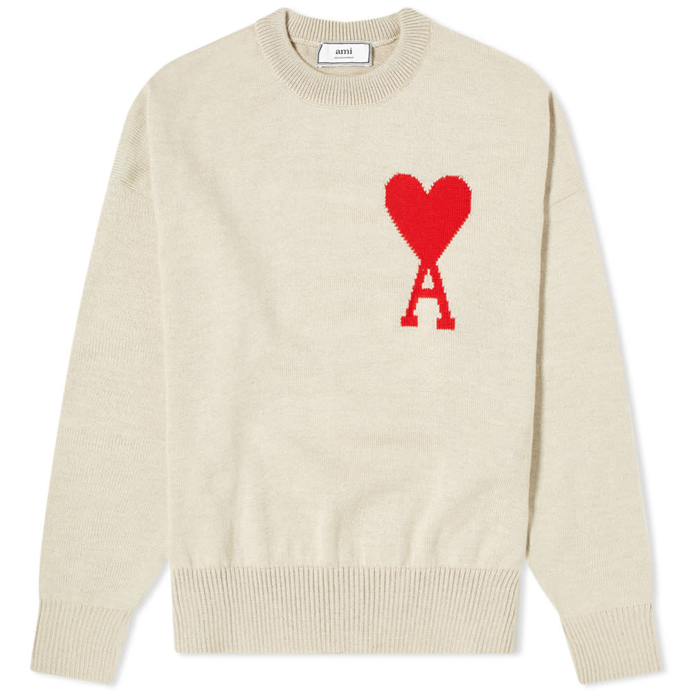 Ami Large Heart Jacquard Crew Knit Ami Alexandre Mattiussi