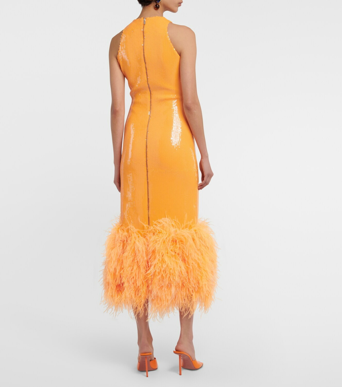 David Koma Feather Trimmed Sequined Midi Dress David Koma