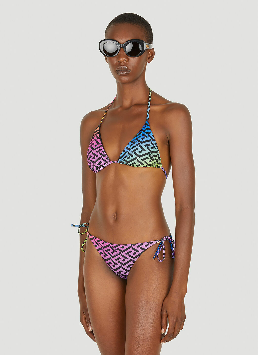 Rainbow Greca Triangle Bikini Bottoms In Purple Versace