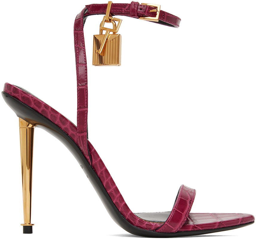 Tom Ford Burgundy Padlock Pointy Naked Heeled Sandals Tom Ford