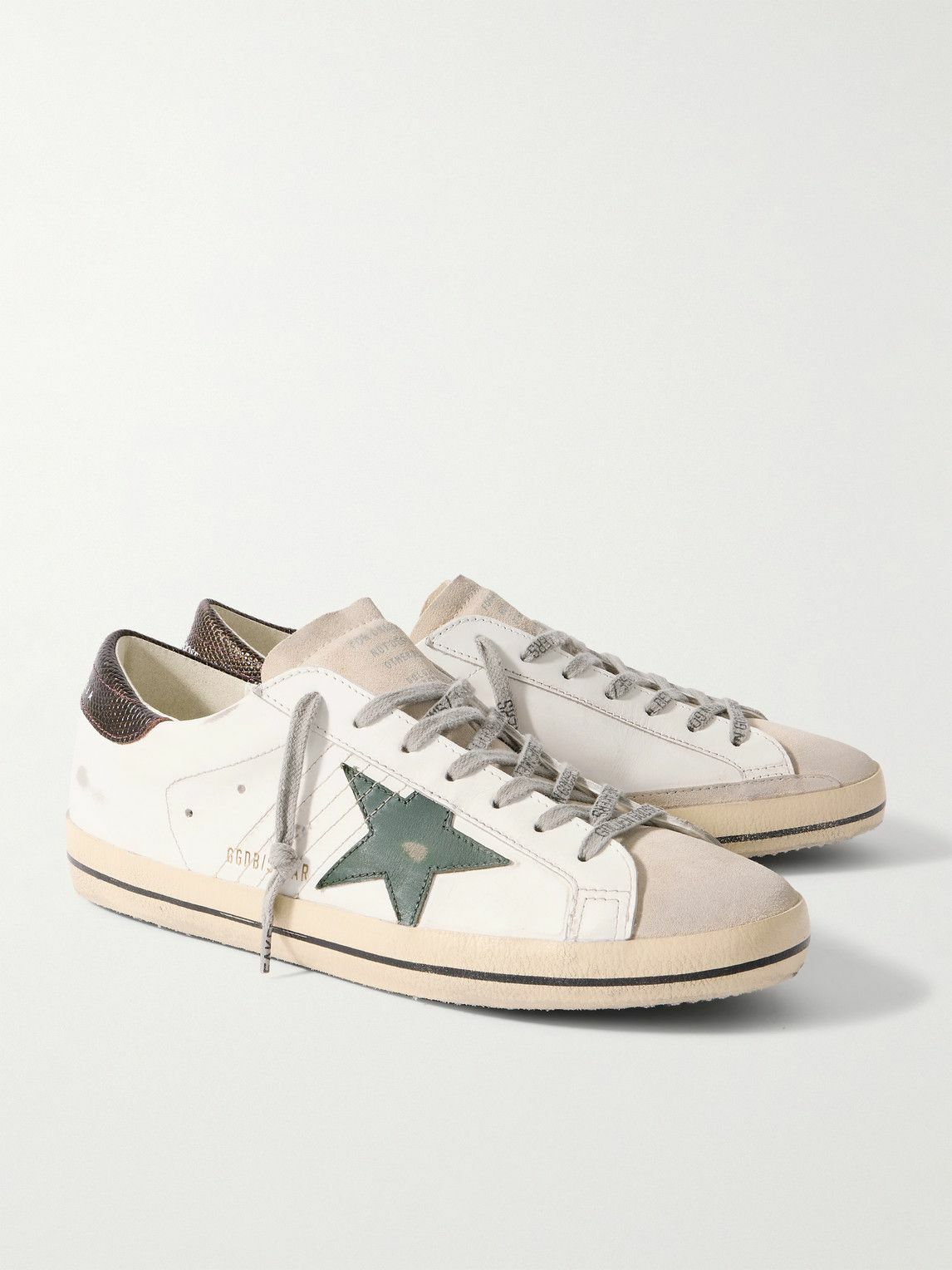 Golden Goose Super Star Distressed Leather And Suede Sneakers White