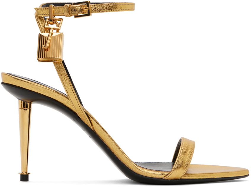 TOM FORD Gold Padlock Pointy Naked Heeled Sandals TOM FORD