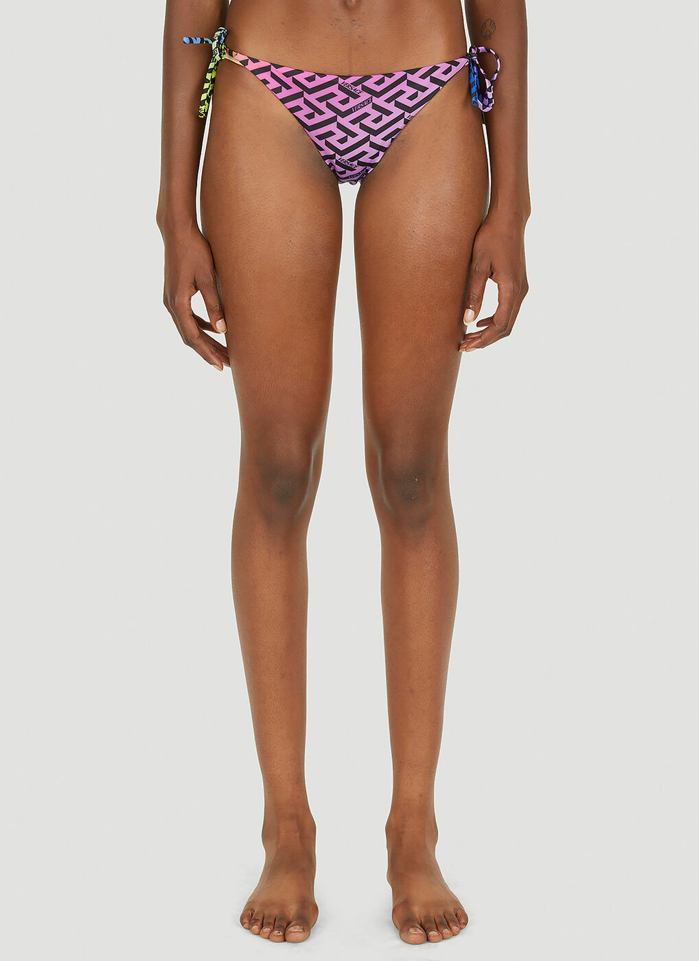 Rainbow Greca Triangle Bikini Bottoms In Purple Versace