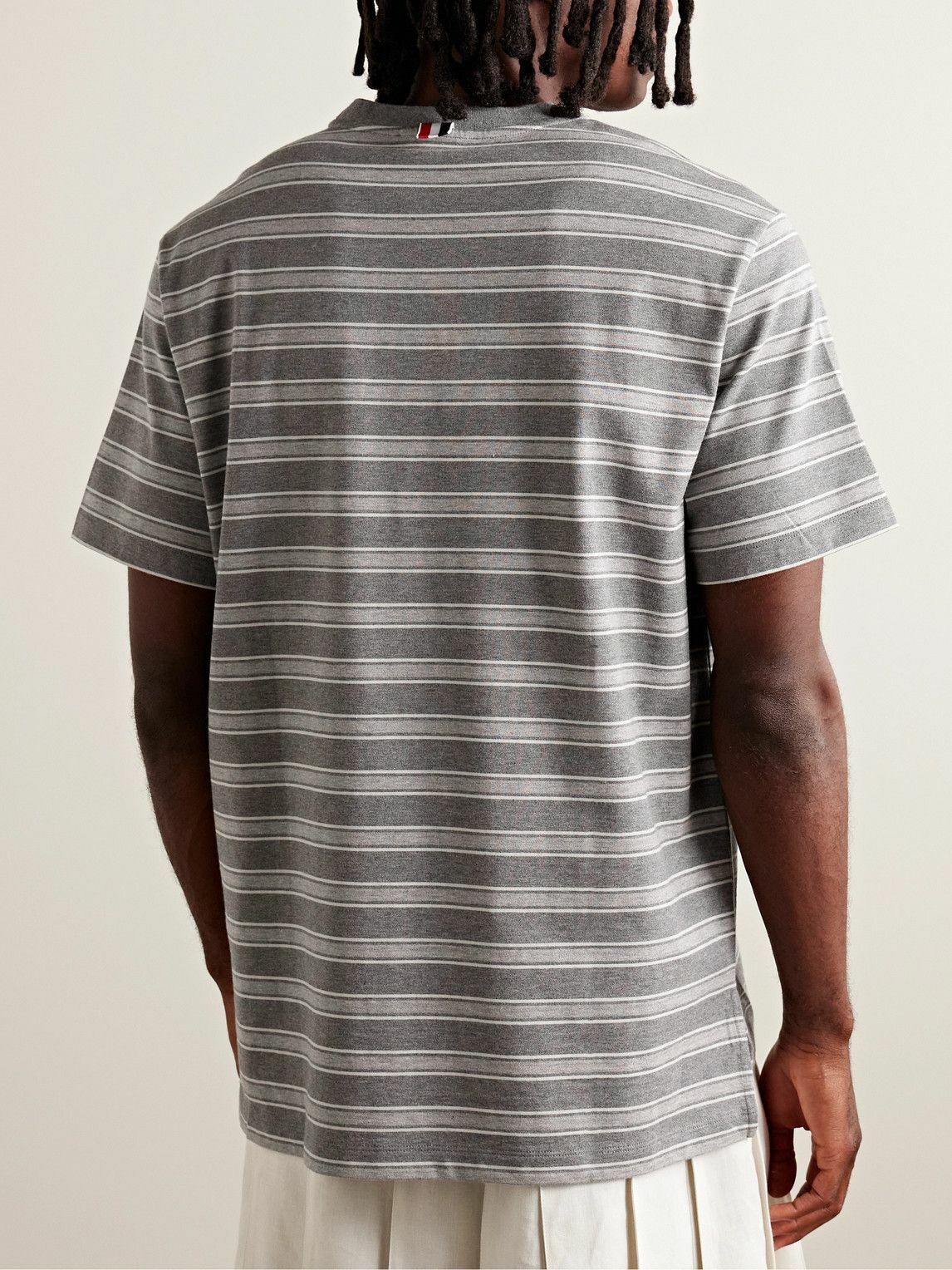 Thom Browne Logo Appliqu D Striped Cotton Jersey T Shirt Gray Thom