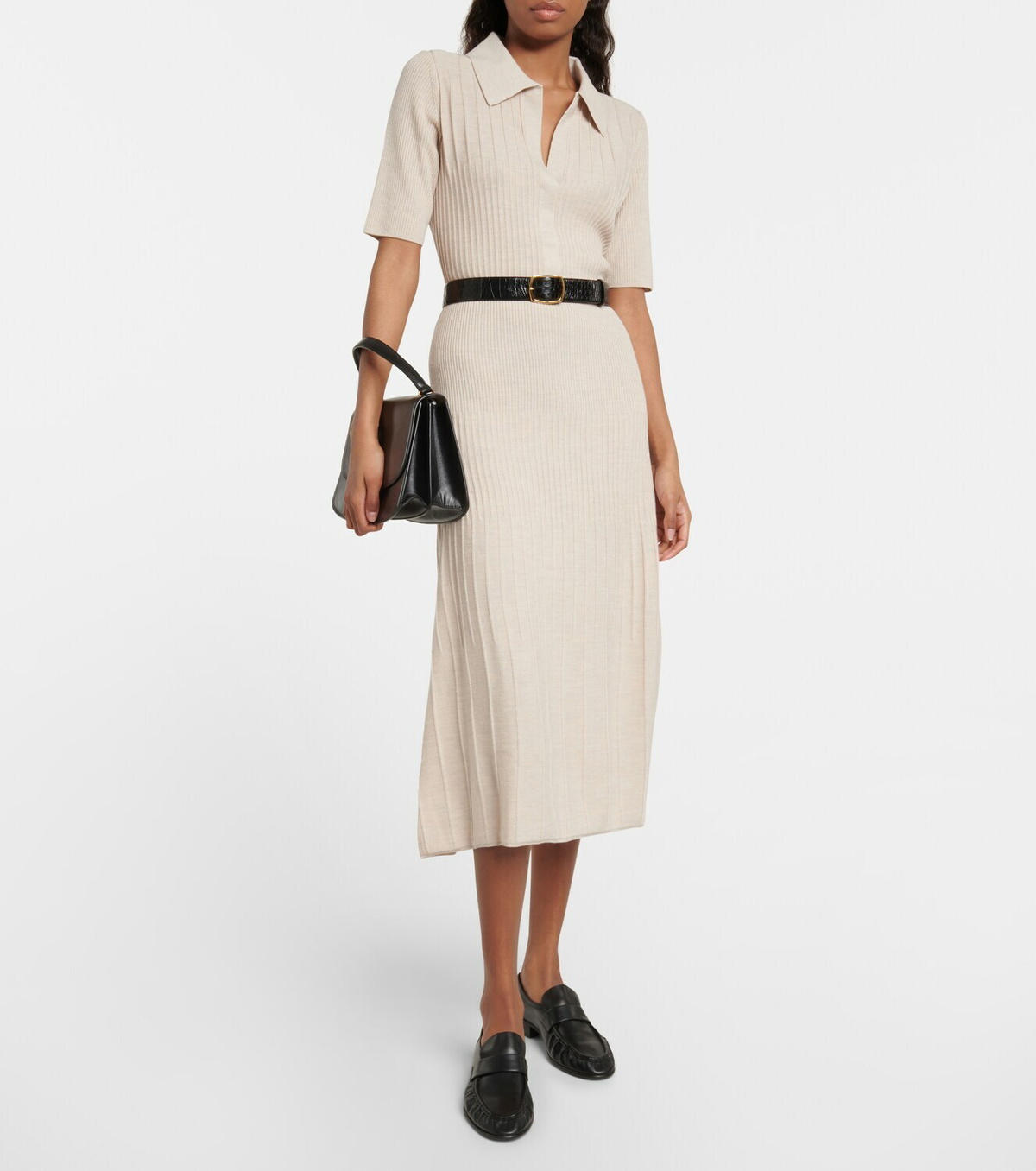 Joseph Ribbed Knit Wool Midi Dress Joseph