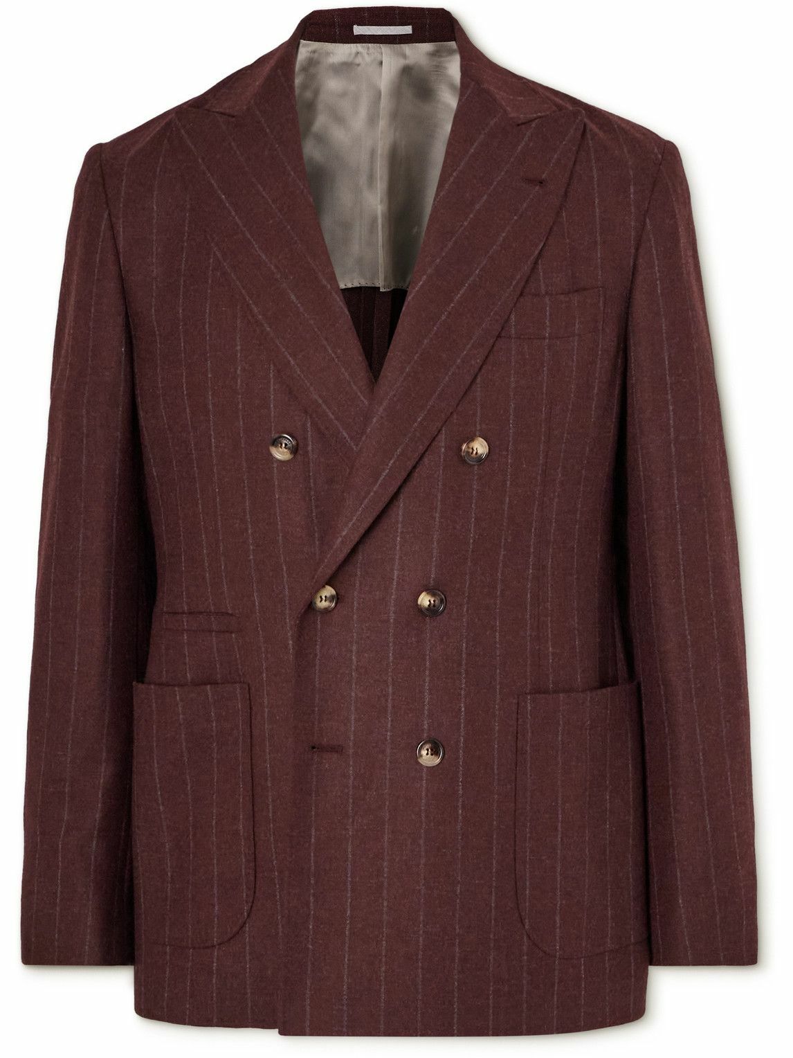 Brunello Cucinelli Double Breasted Pinstriped Wool Mohair And