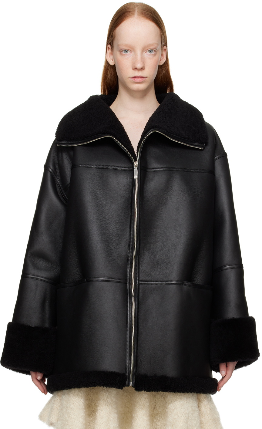 Toteme Black Signature Shearling Jacket Toteme