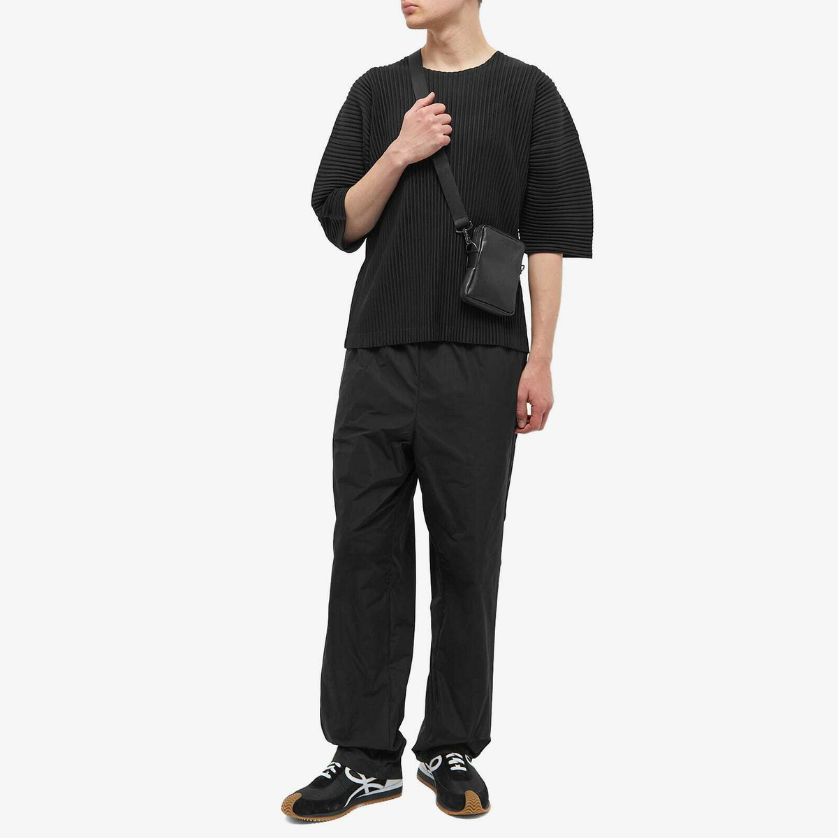 Homme Plissé Issey Miyake Men s Pleated Half Sleeve T Shirt in Black