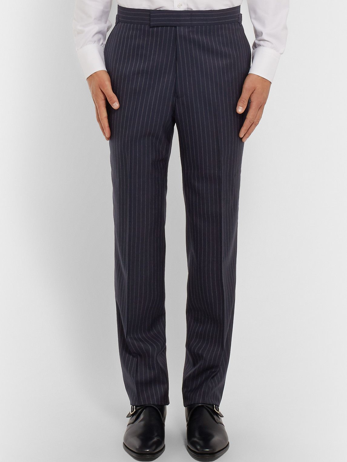 Kingsman Navy Double Breasted Pinstriped Wool And Cashmere Blend Suit