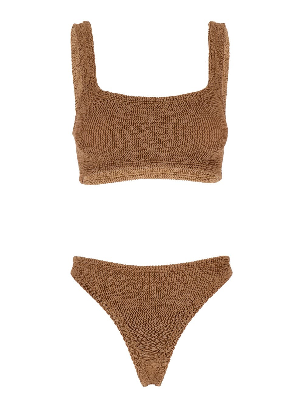 Hunza G Xandra Brown Bikini With Fixed Straps In Ribbed Stretch