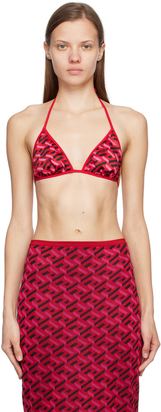 Versace Underwear Red La Greca Reversible Bikini Top Versace Underwear