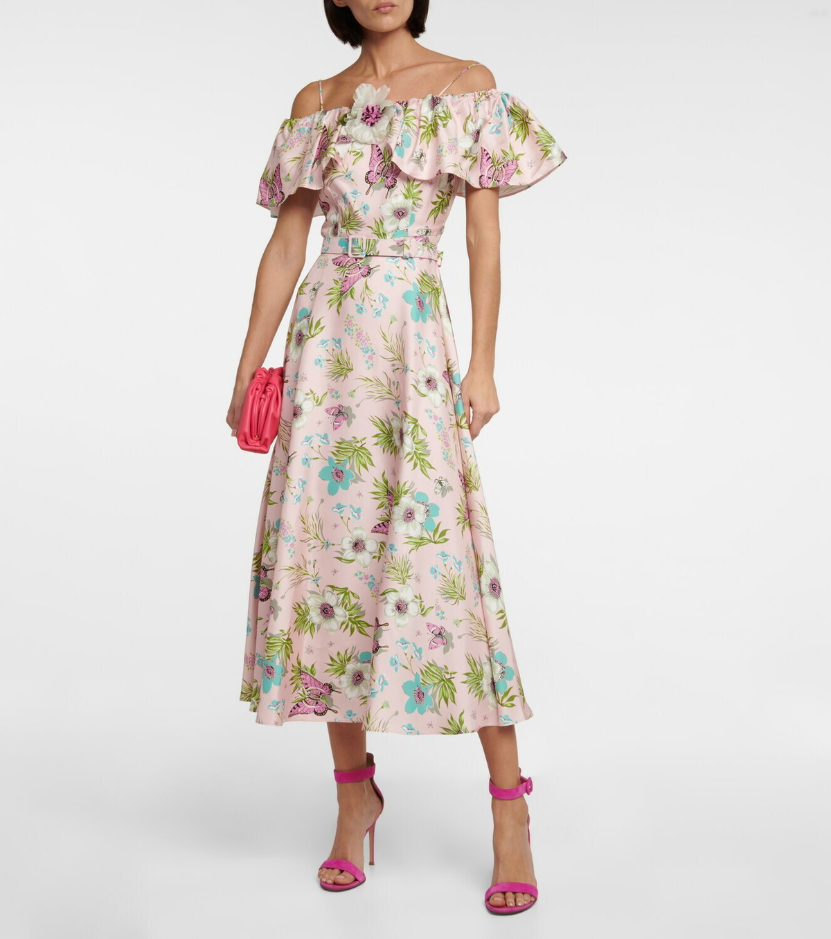 Rodarte Floral Silk Twill Midi Dress Rodarte