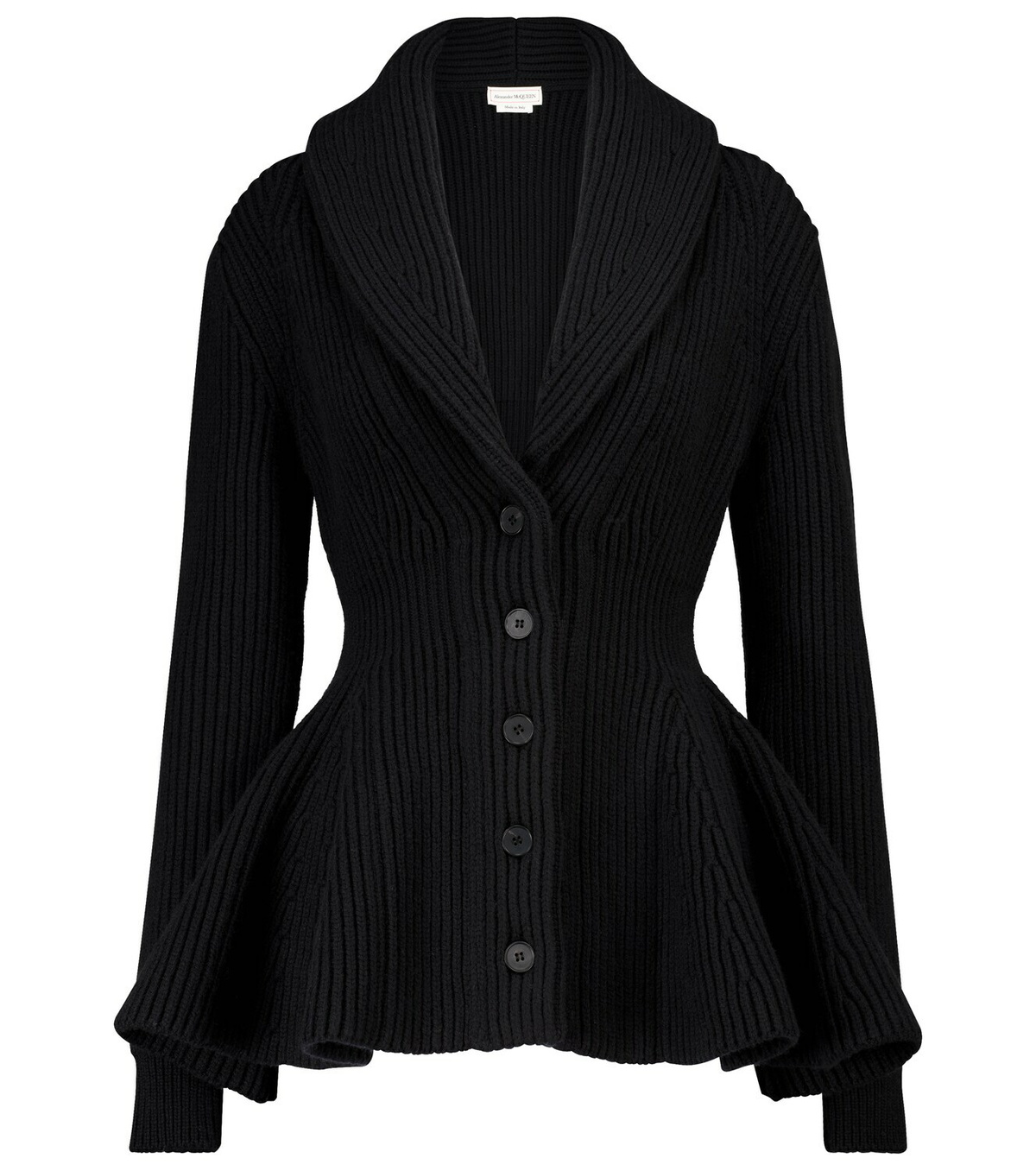 Alexander Mcqueen Ribbed Knit Wool Peplum Cardigan Alexander Mcqueen