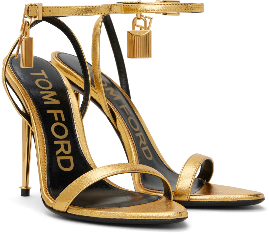 Tom Ford Gold Padlock Pointy Naked Heeled Sandals Tom Ford