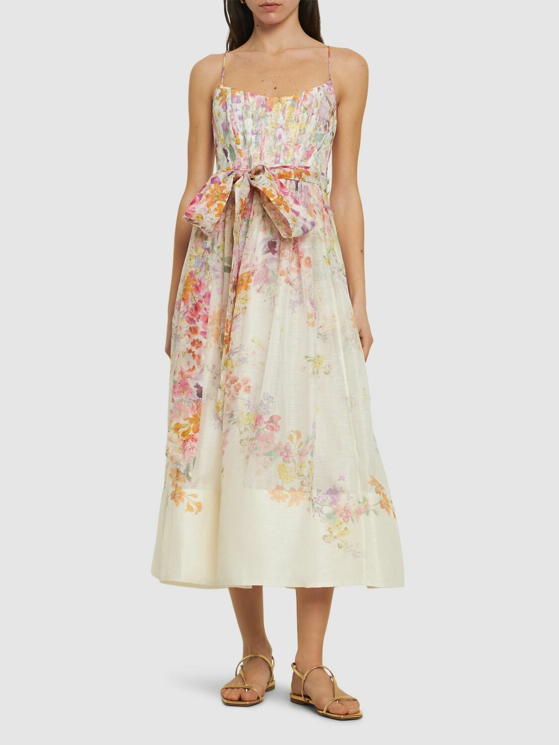 Zimmermann Natura Printed Linen Midi Corset Dress Zimmermann