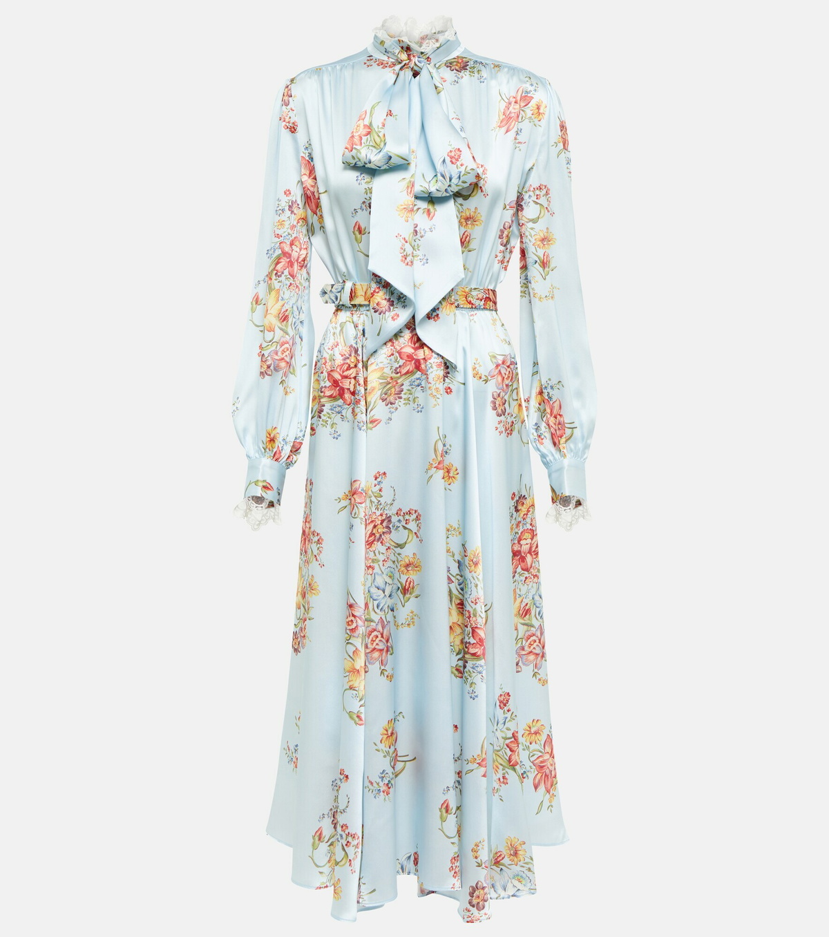 Rodarte Floral Tie Neck Silk Midi Dress Rodarte