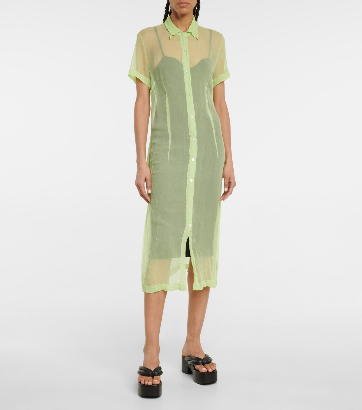 Dries Van Noten Semi Sheer Silk Maxi Shirt Dress Dries Van Noten