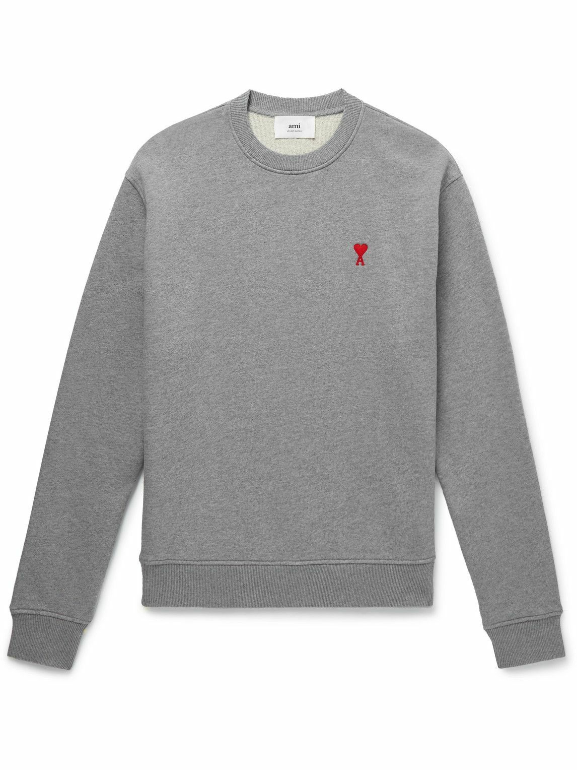 Ami Paris Logo Embroidered Cotton Jersey Sweatshirt Gray Ami