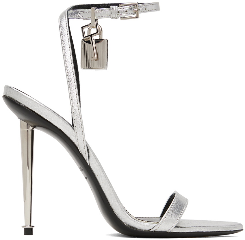 TOM FORD Silver Padlock Pointy Naked Sandals TOM FORD