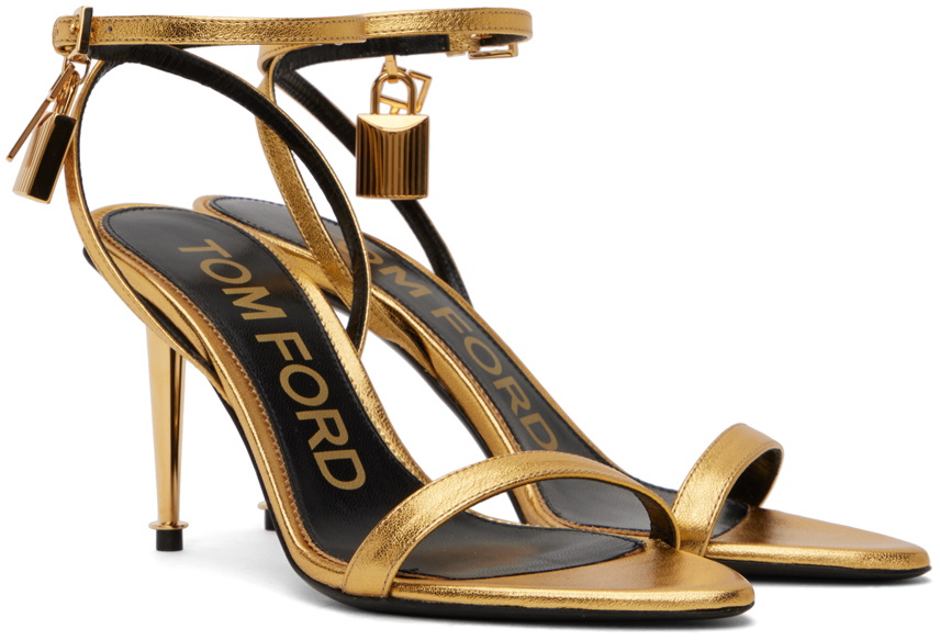 TOM FORD Gold Padlock Pointy Naked Heeled Sandals TOM FORD