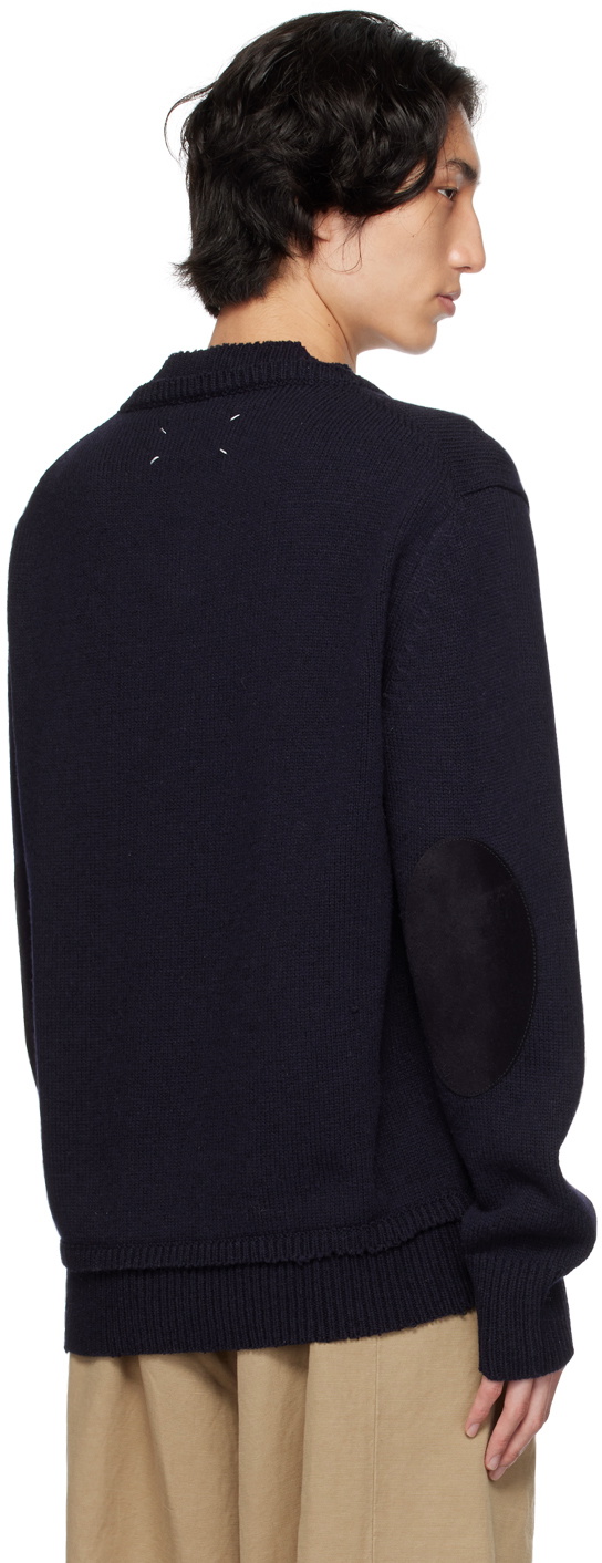 Maison Margiela Navy Elbow Patch Sweater Maison Margiela