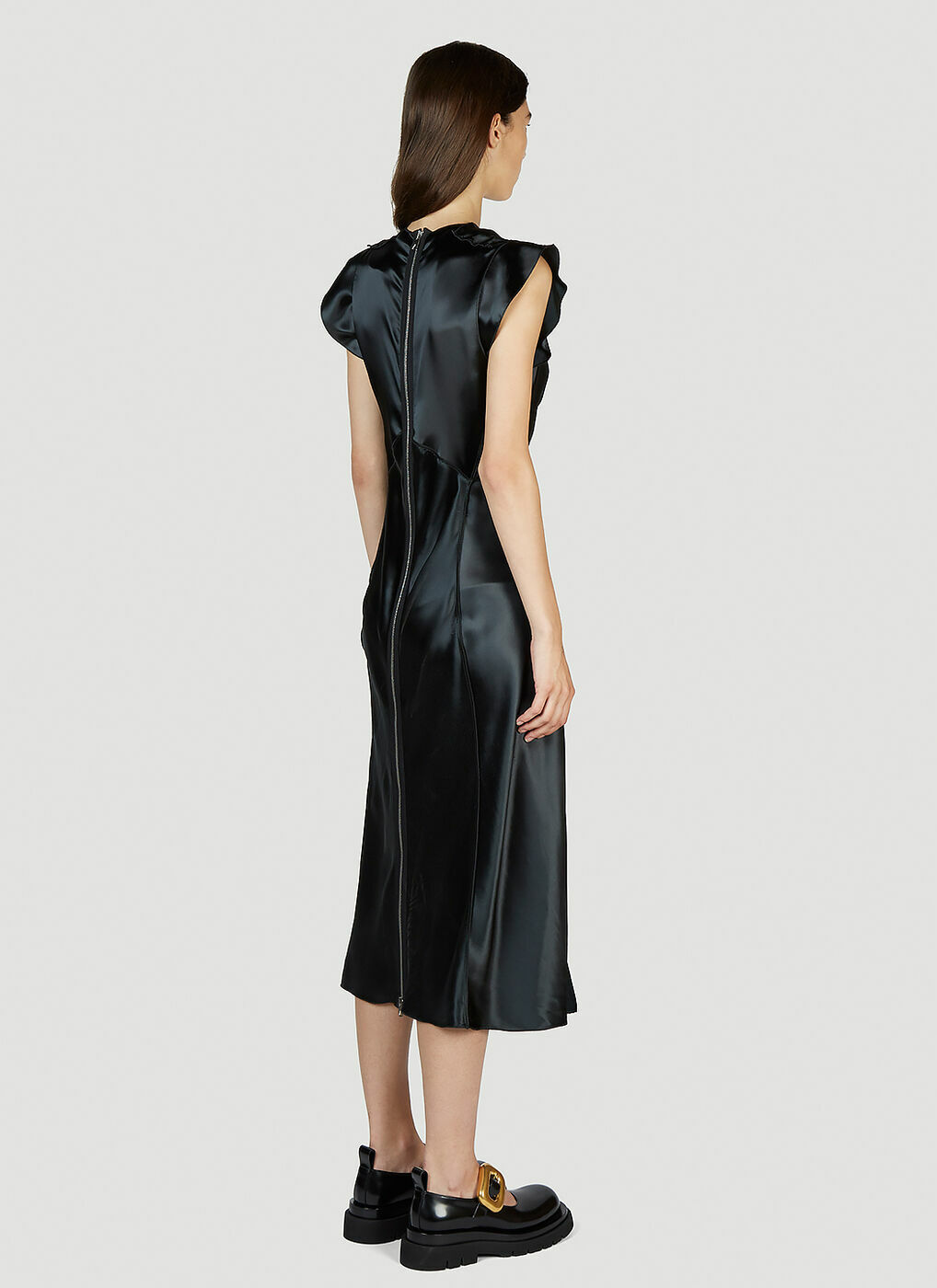 Fluid Ruffle Dress In Black Bottega Veneta