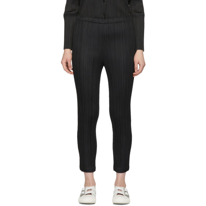 Pleats Please Issey Miyake Black Pleated Thicker Bottoms Trousers