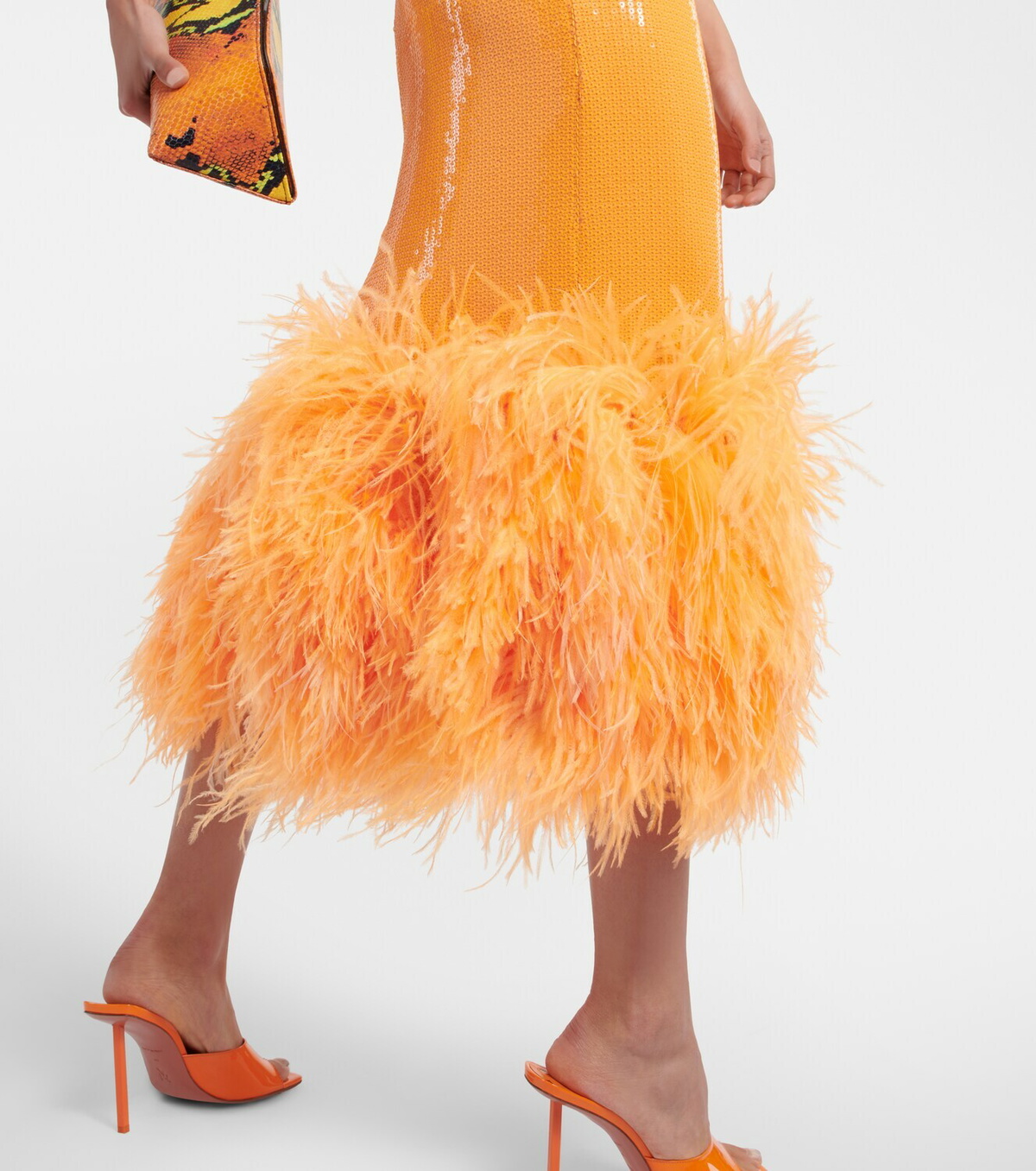 David Koma Feather Trimmed Sequined Midi Dress David Koma