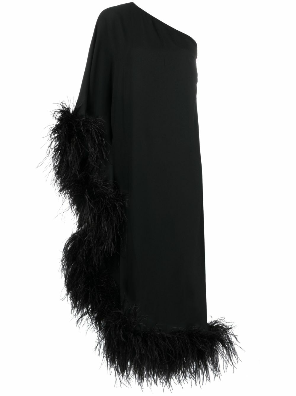 Taller Marmo Ubud One Shoulder Feather Trimmed Crepe Maxi Dress