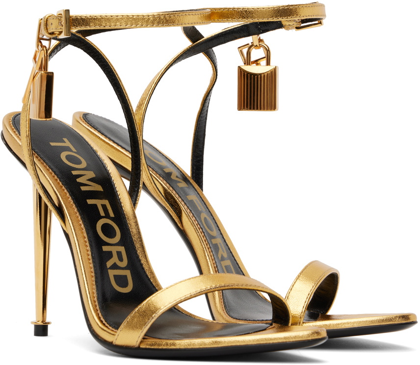 TOM FORD Gold Padlock Pointy Naked Heeled Sandals TOM FORD