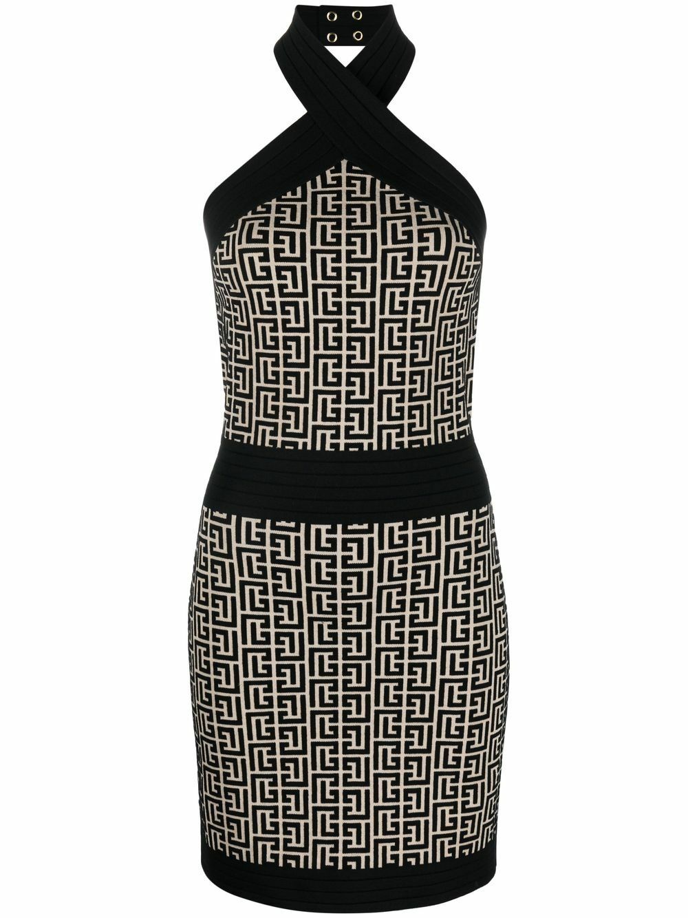 BALMAIN Short Halter Neck Monogram Knit Dress Balmain