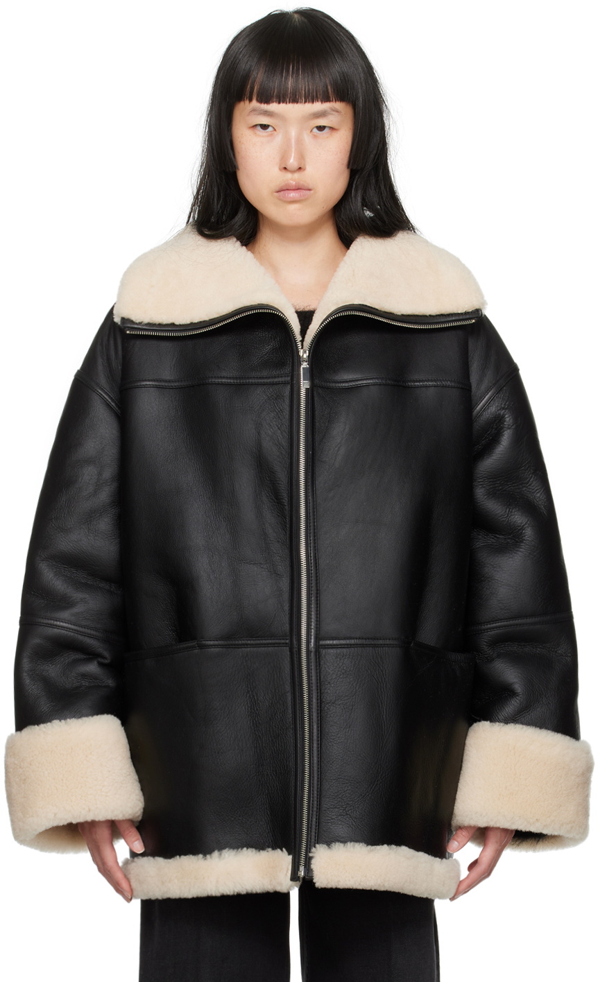 Toteme Black Signature Shearling Jacket Toteme