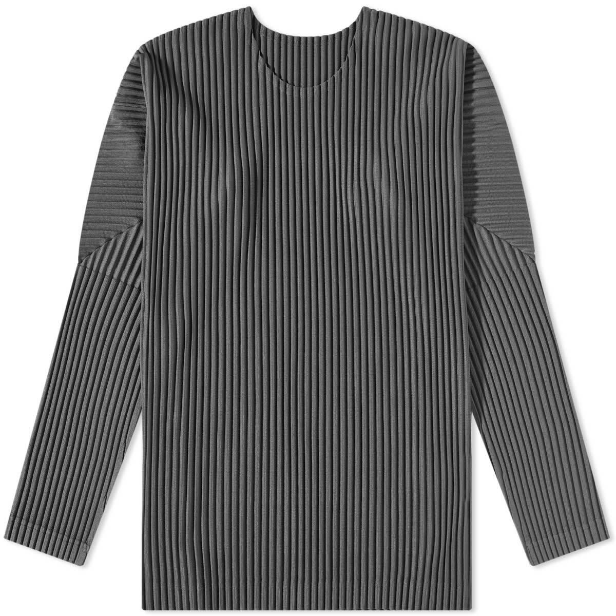 Homme Plissé Issey Miyake Men s Pleated Long Sleeve Top in Bark Grey