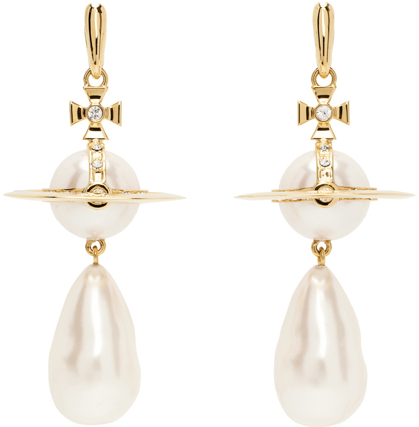 Vivienne Westwood Gold White Giant Pearl Drop Earrings Vivienne Westwood