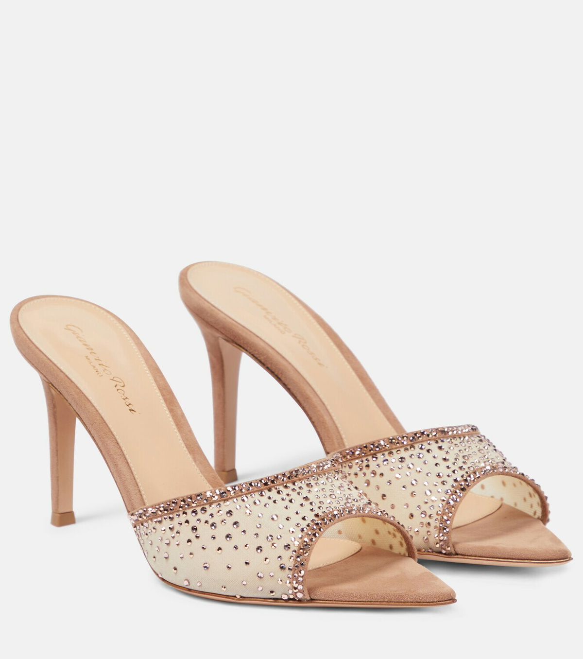 Gianvito Rossi Rania Embellished Mesh And Suede Mules Gianvito Rossi