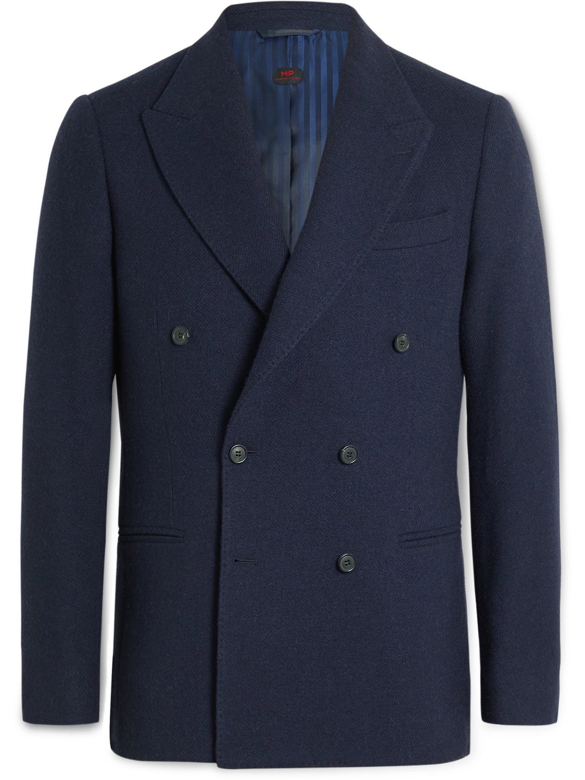 Mp Massimo Piombo Helmut Double Breasted Virgin Wool Blazer Blue