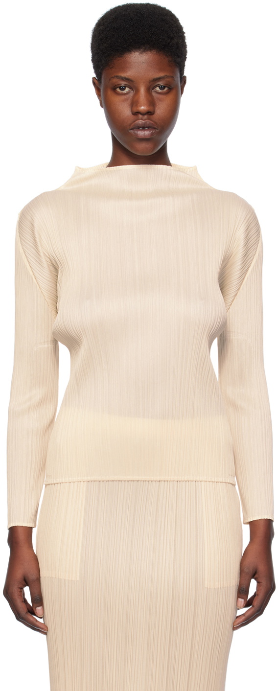 Pleats Please Issey Miyake Beige Basics Turtleneck Pleats Please Issey