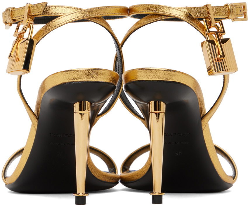 TOM FORD Gold Padlock Pointy Naked Heeled Sandals TOM FORD