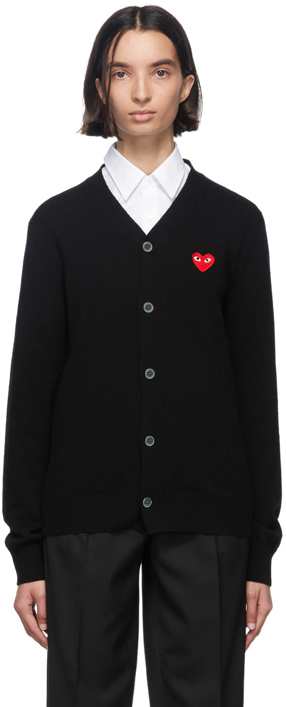 Comme Des Gar Ons Play Black Red Wool Men S Fit Heart Patch V Neck